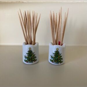 Christmas Tree Toothpick Holder Set - White